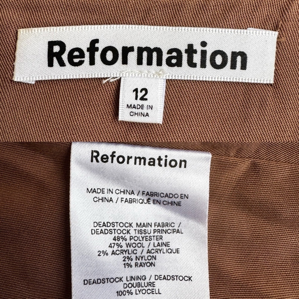 Reformation Janis Mini Skirt in Brown Plaid Wool Blend Size: 12 - Picture 7 of 9